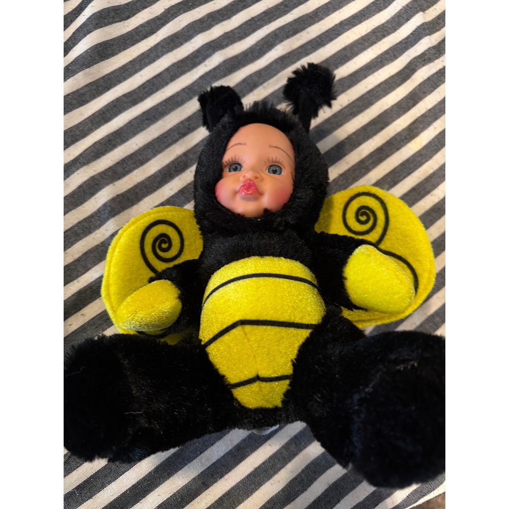 Megatoys Bumblebee Baby Doll Plush Striped Costume Vinyl Face Blue Eye